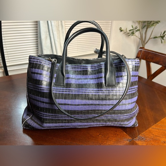 Coach Black and Purple Striped Tote